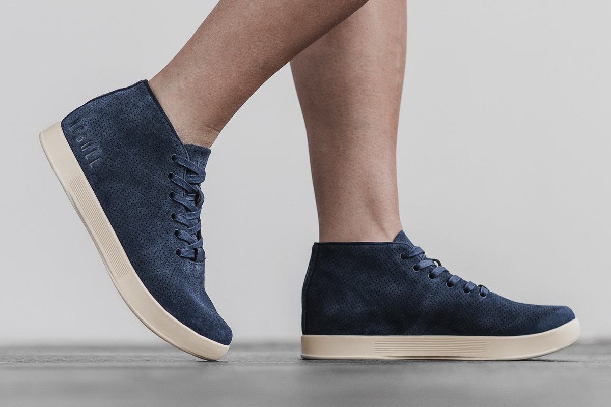 Nobull Suede Mid Women's Trainers Navy White | Australia (EV3296)